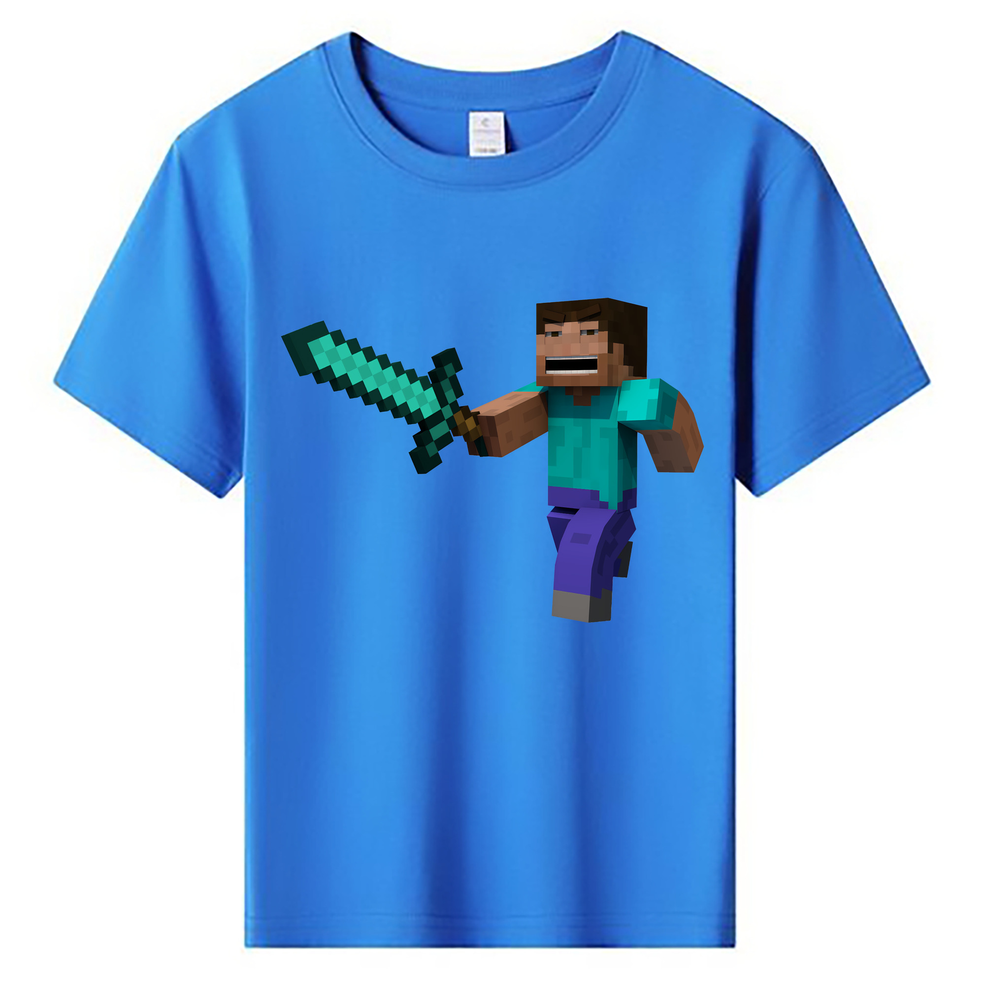 （画像用） マインクラフト ブロックの世界 Minecraft MC Block world 綿100％キッズTシャツ（フロントプリント）